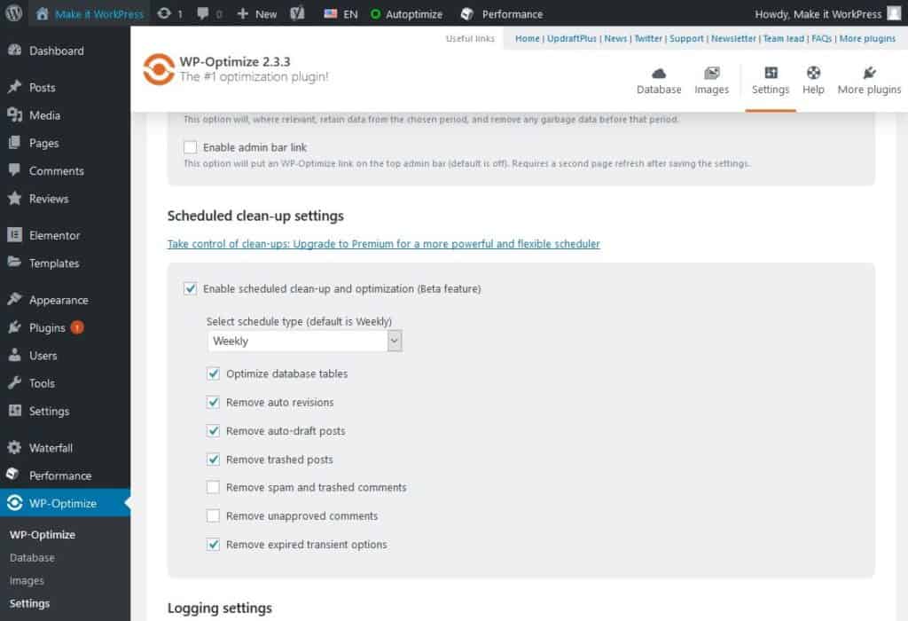 Optimize a WordPress database with WP-Optimize