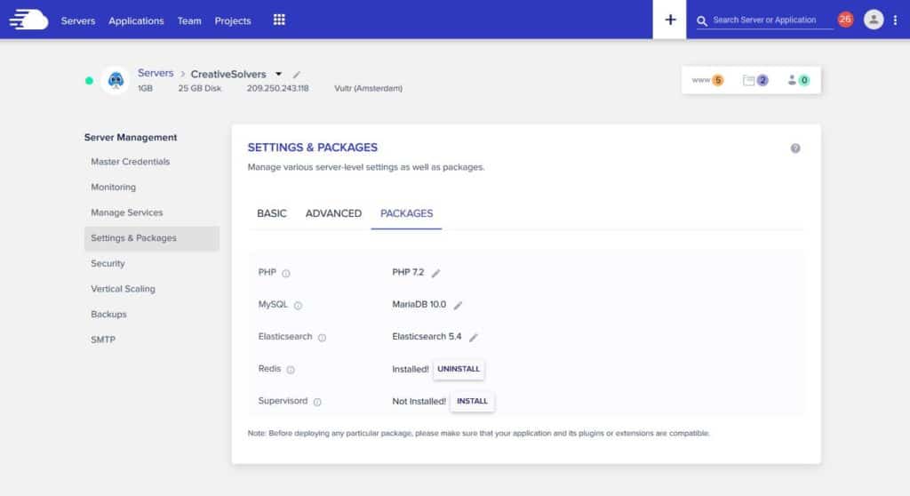Enabling Elasticsearch in Cloudways User Interface